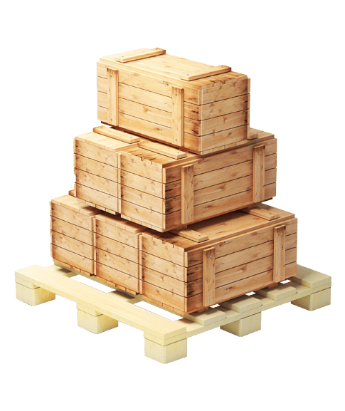 wooden boxes on the wooden pallets